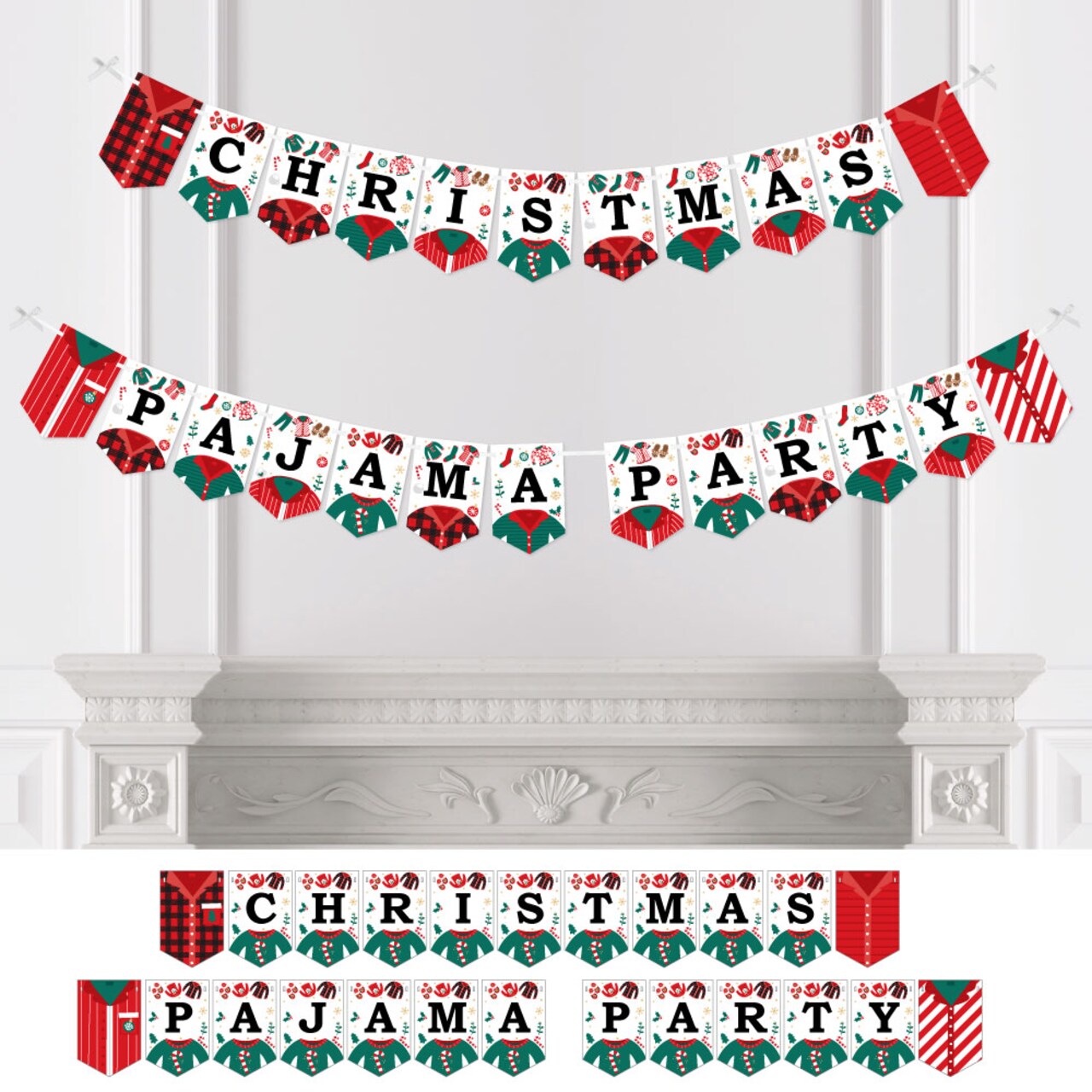 Big Dot of Happiness Christmas Pajamas - Holiday Plaid PJ Party Bunting Banner - Party Decorations - Christmas Pajama Party